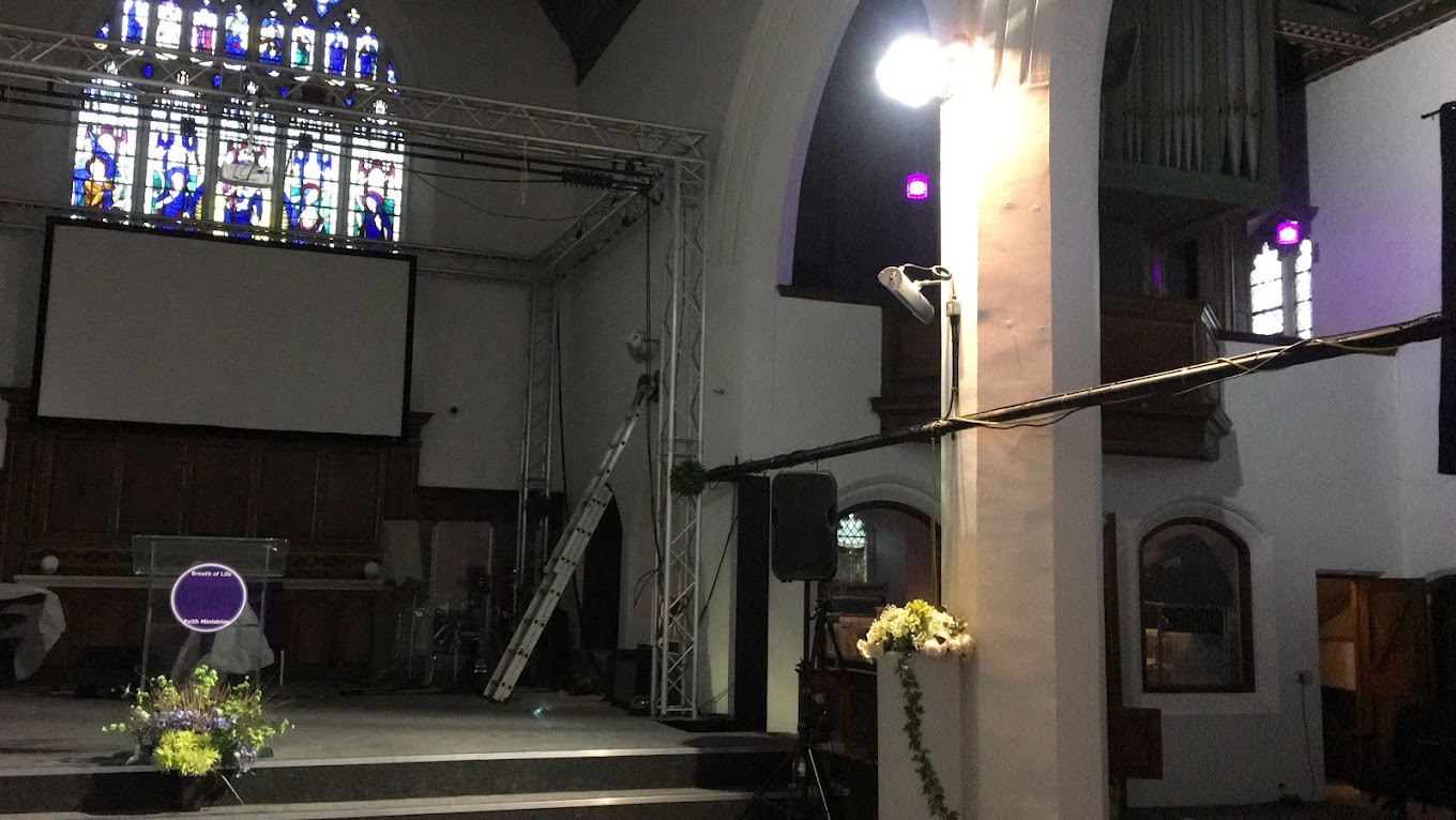 Church event lighting installation