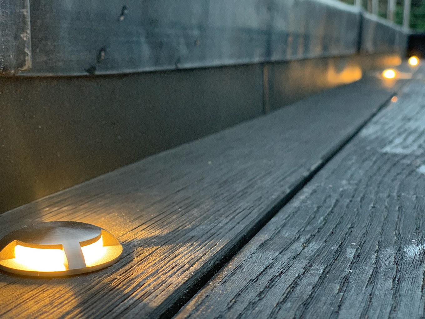 Deck step lights close up