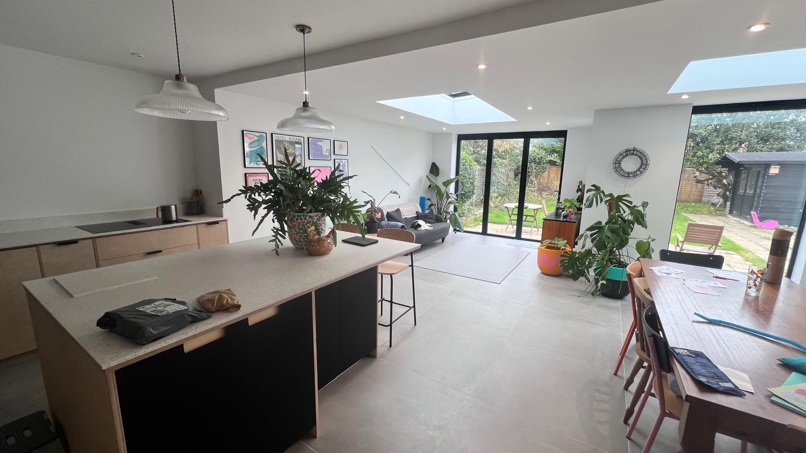 Open plan kitchen lighting